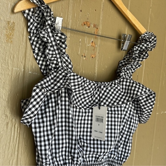 7 for all mankind Black and White Gingham Sleveless Ruffle Top - Picture 3 of 11